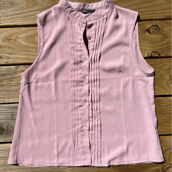 SHEIN mock neck button front sleeveless pink large blouse - Picture 15 of 16